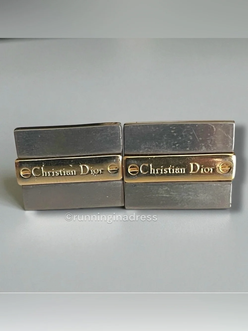 Vintage Christian Dior 1980s Two-Tone Palladium & Gold Plated Cufflinks